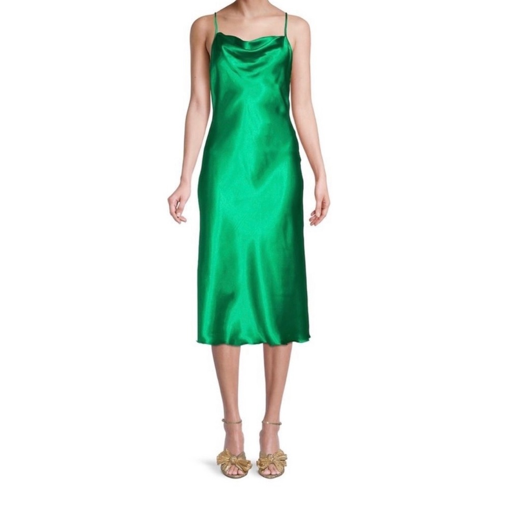 BEBE emerald Satin Slip Dress